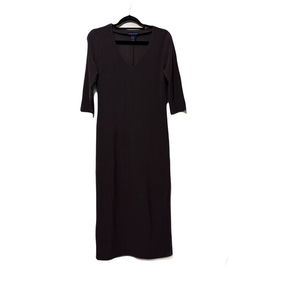 Boston Proper Dresses & Skirts - Boston Proper Chocolate Brown Pointe Knit V-neck 3/4 Sleeve MIDI Dress Women PS